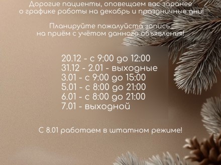 График работы на декабрь и праздничные дни